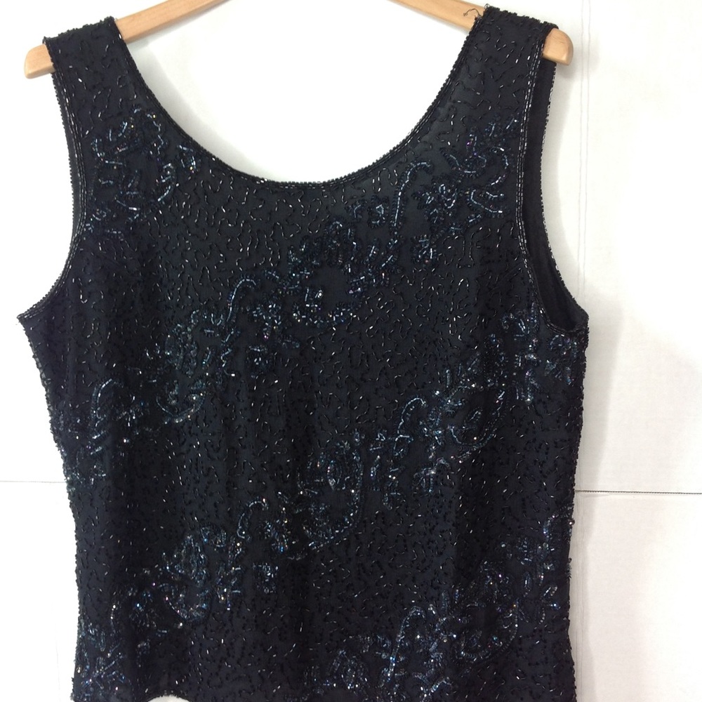 Mark & John Black Sequin Top Beaded Plus Tank Top
